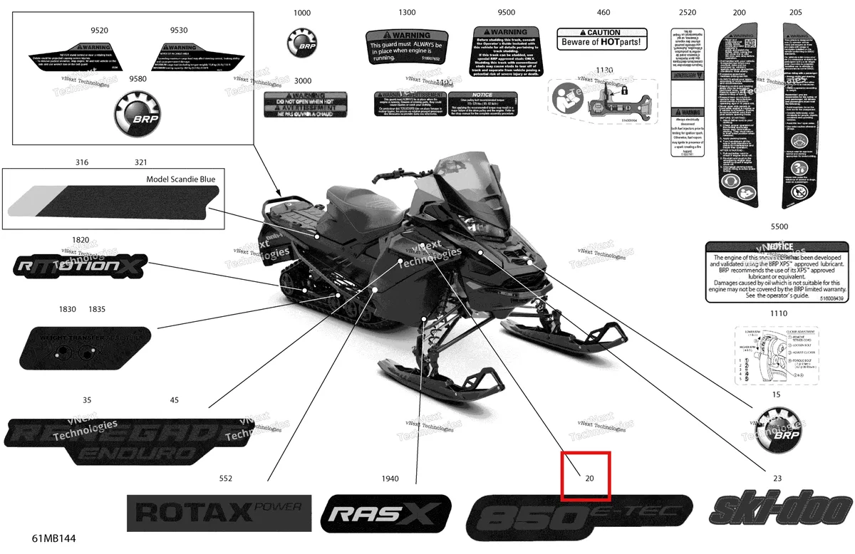 Деталь 516010229 на схеме узла 2022 Ski-Doo RENEGADE 850 E-TEC - Enduro Body - Decals