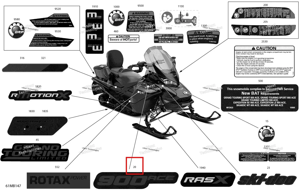 Деталь 516010230 на схеме узла 2022 Ski-Doo GRAND TOURING 900 ACE - LTD Body - Decals