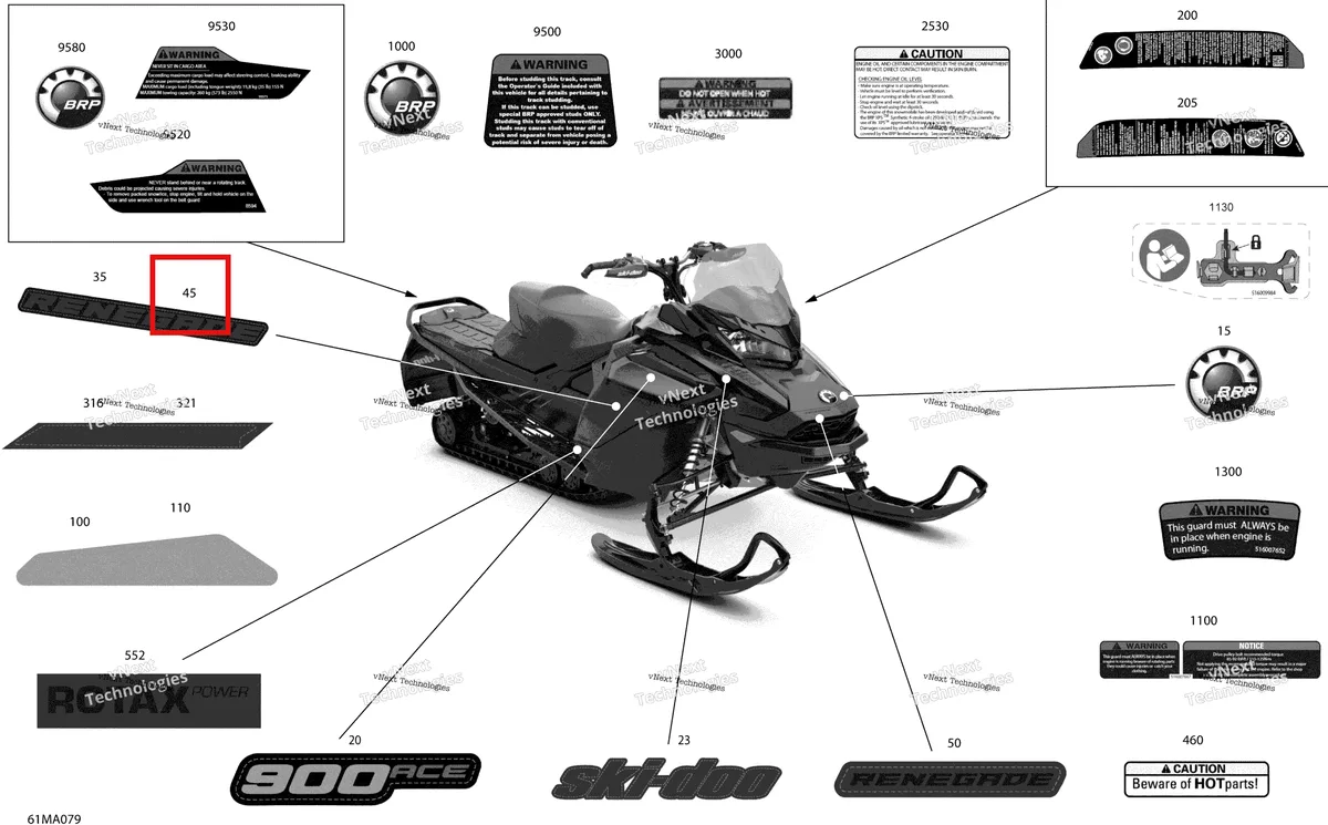 Деталь 516010237 на схеме узла 2021 Ski-Doo RENEGADE 900 ACE - Adrenaline Enduro Body - Decals - Adrenaline