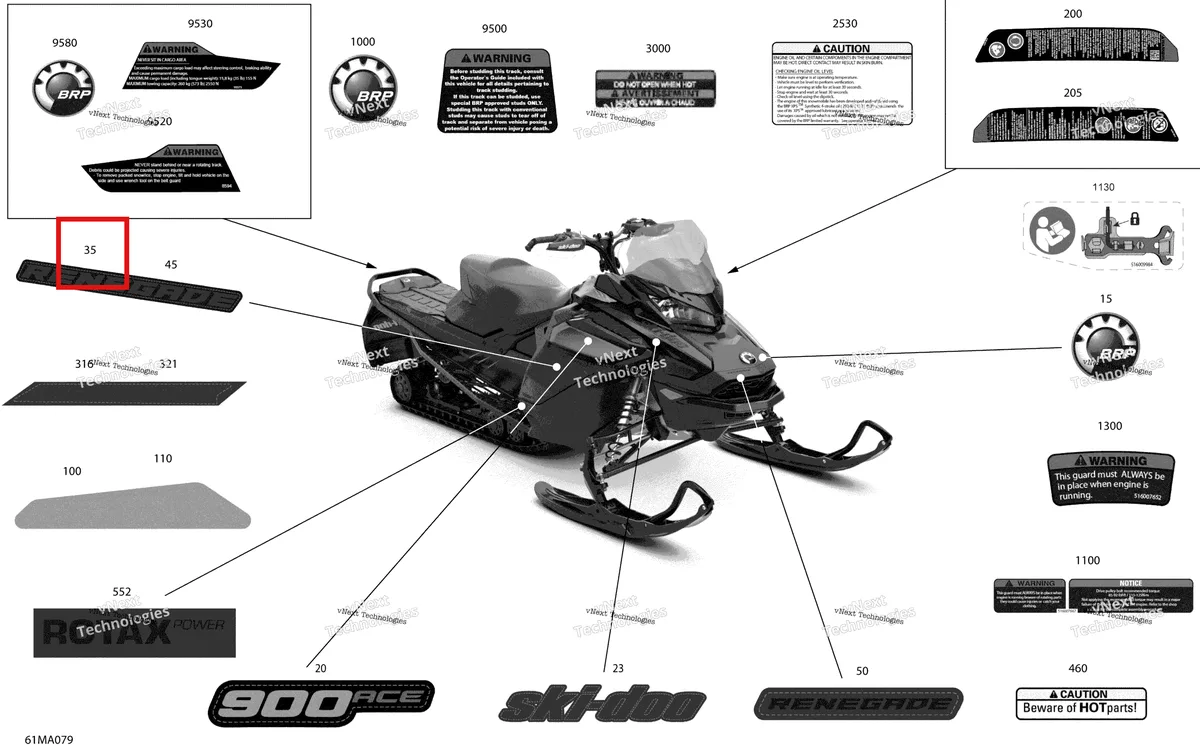 Деталь 516010238 на схеме узла 2021 Ski-Doo RENEGADE 900 ACE - Adrenaline Enduro Body - Decals - Adrenaline