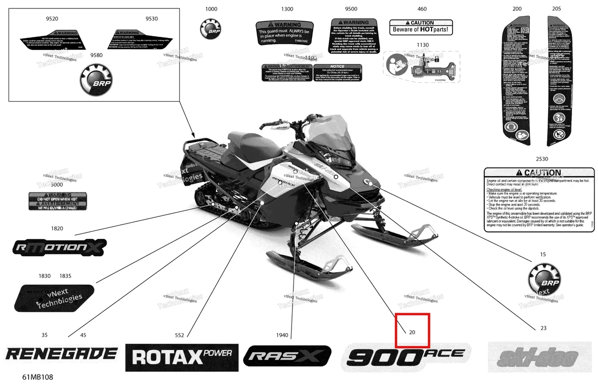 Деталь 516010239 на схеме узла 2022 Ski-Doo RENEGADE 900 ACE - Adrenaline Body - Decals