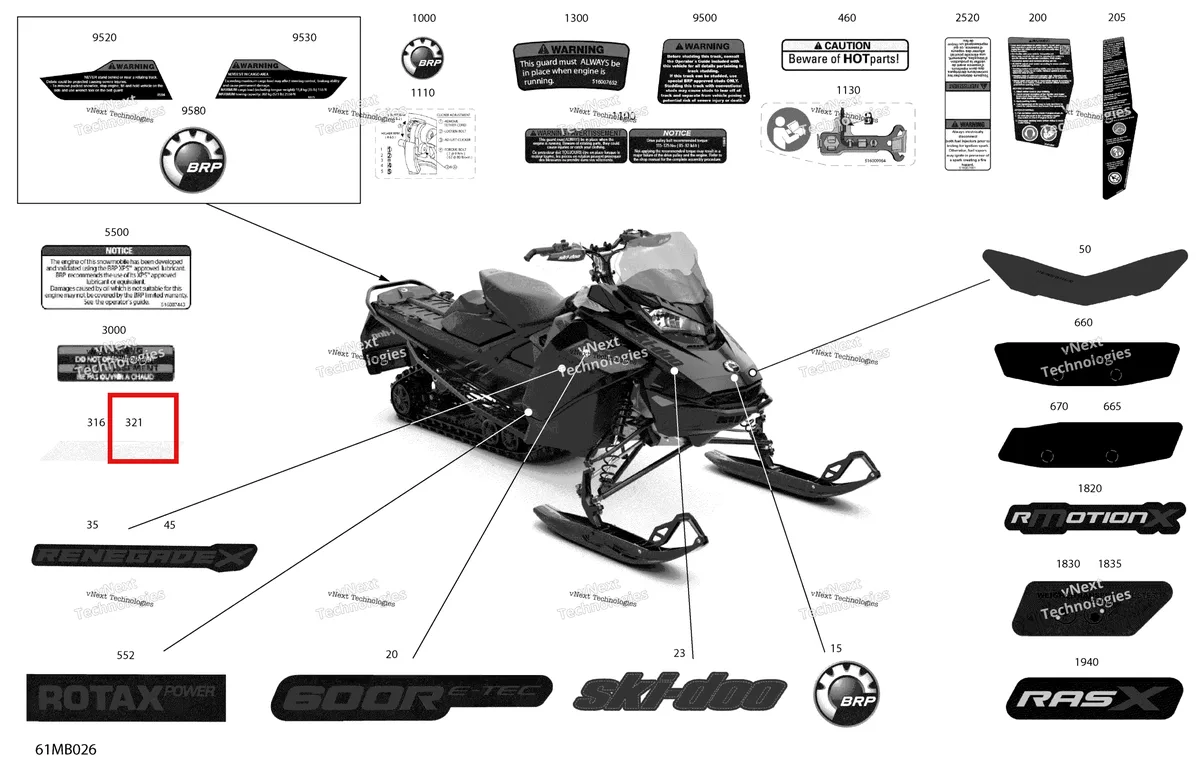 Деталь 516010240 на схеме узла 2022 Ski-Doo RENEGADE 600R E-TEC - X Body - Decals