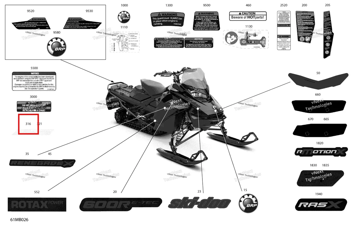Деталь 516010241 на схеме узла 2022 Ski-Doo RENEGADE 600R E-TEC - X Body - Decals