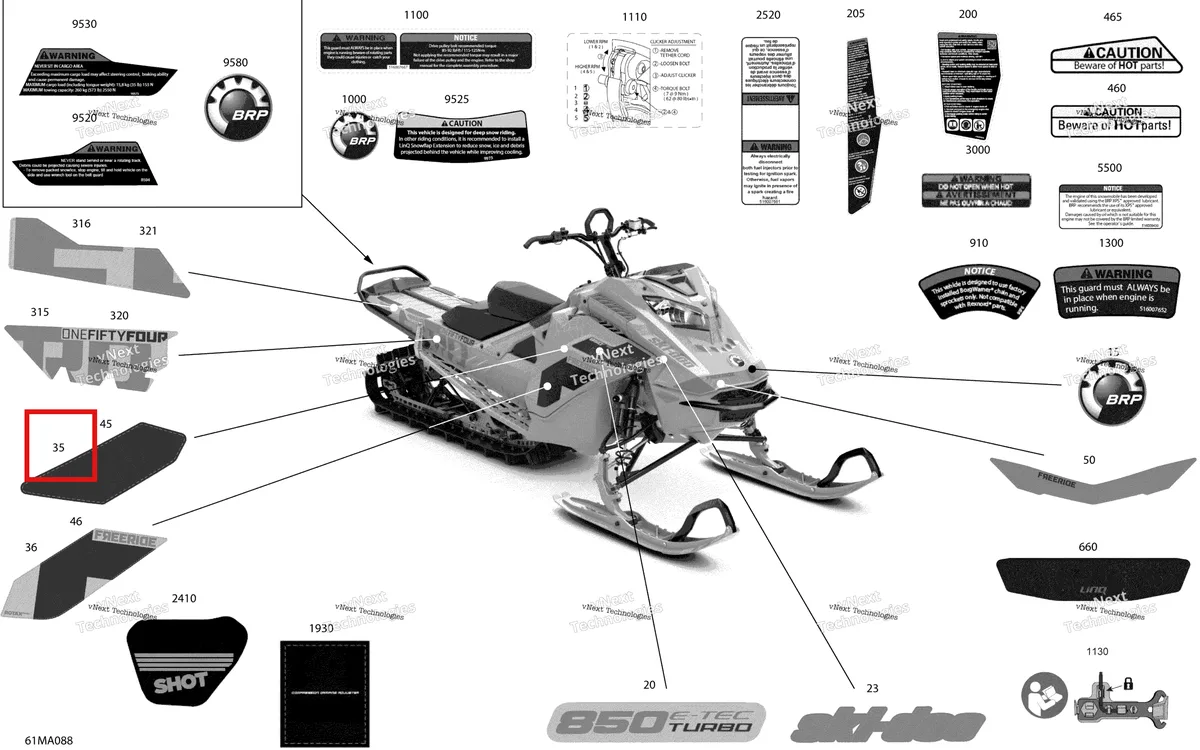 Деталь 516010252 на схеме узла 2021 Ski-Doo FREERIDE 154 850 E-TEC Turbo Body - Decals