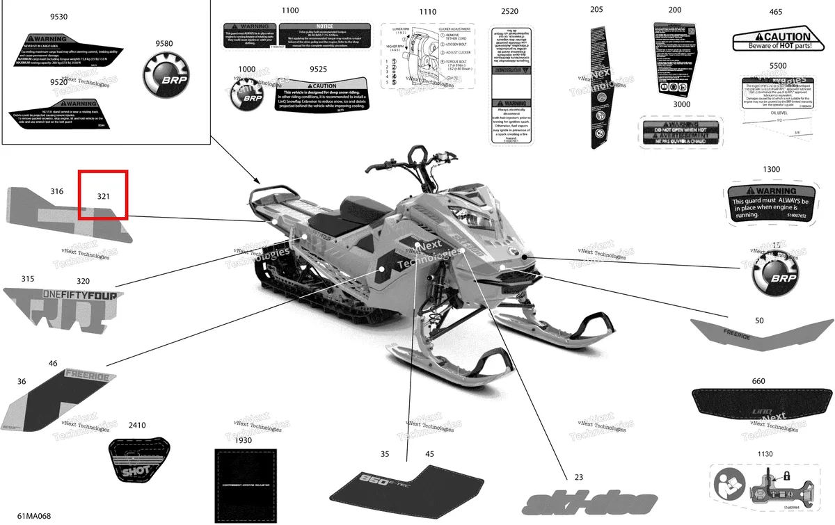 Деталь 516010255 на схеме узла 2021 Ski-Doo FREERIDE 154 850 E-TEC Body - Decals