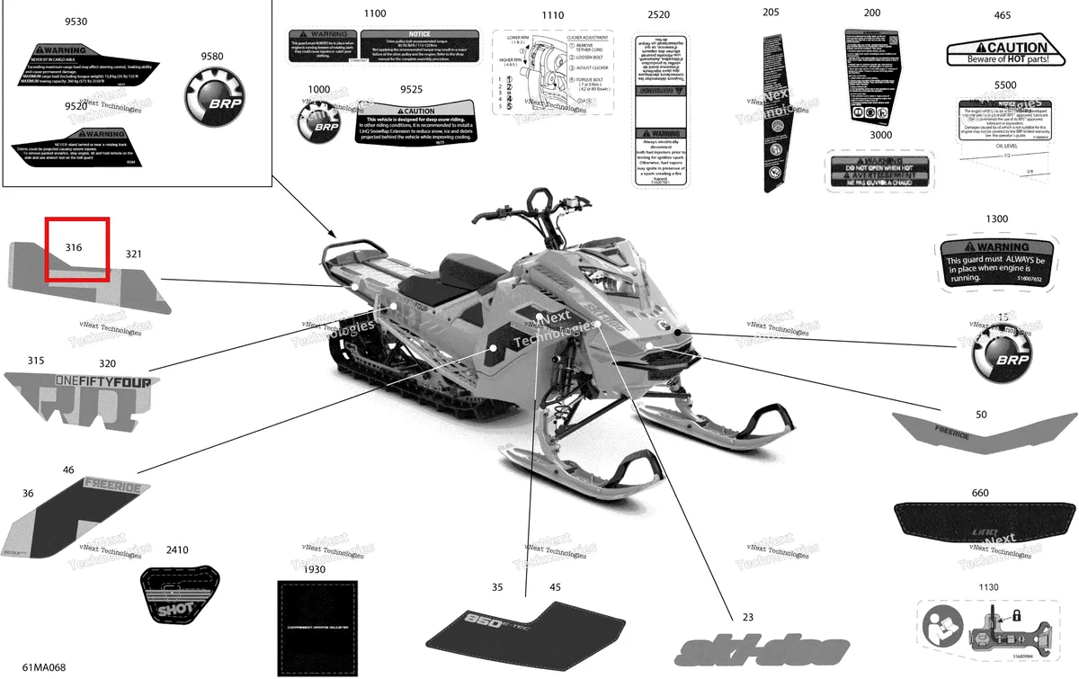 Деталь 516010257 на схеме узла 2021 Ski-Doo FREERIDE 154 850 E-TEC Body - Decals
