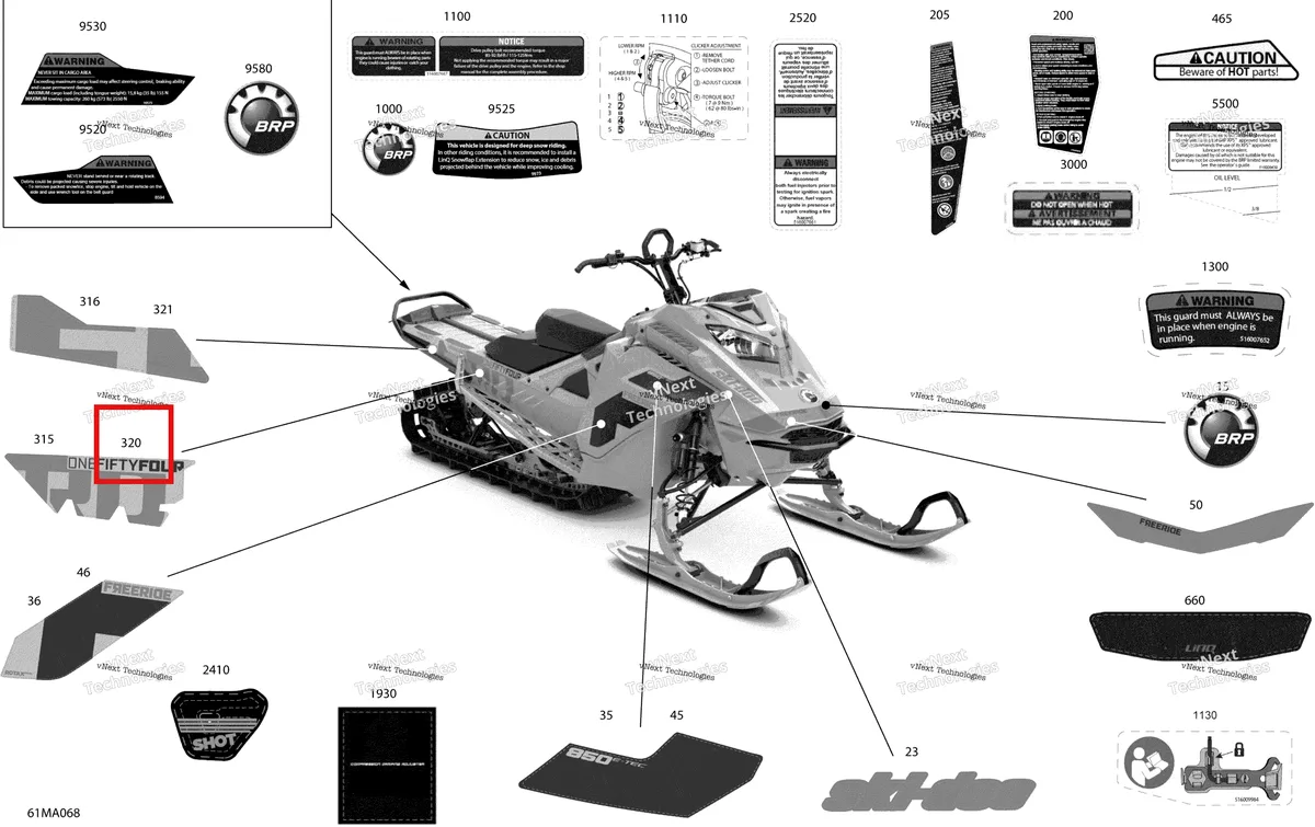 Деталь 516010258 на схеме узла 2021 Ski-Doo FREERIDE 154 850 E-TEC Body - Decals