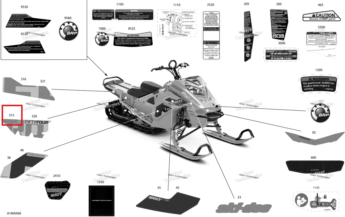Деталь 516010260 на схеме узла 2021 Ski-Doo FREERIDE 154 850 E-TEC Body - Decals