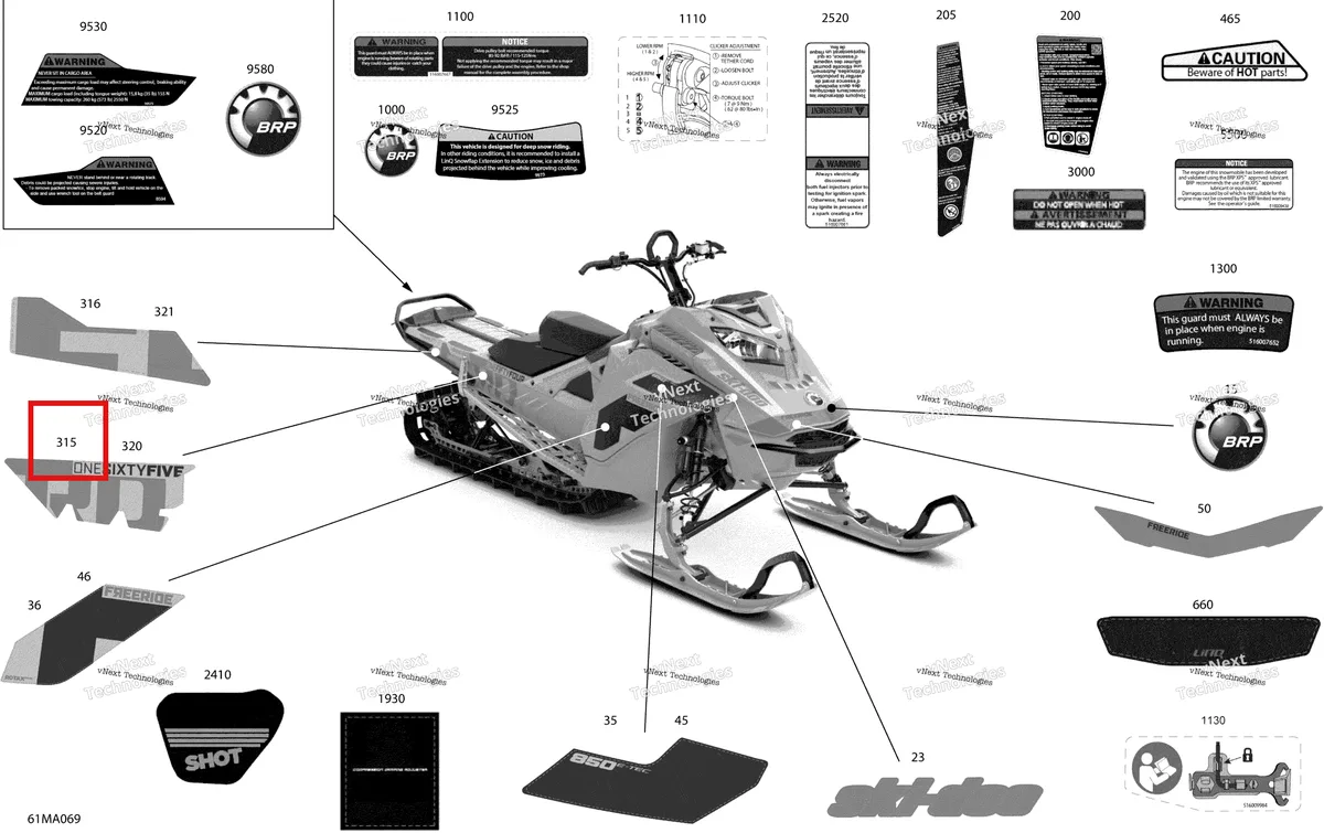 Деталь 516010264 на схеме узла 2021 Ski-Doo FREERIDE 165 850 E-TEC Body - Decals