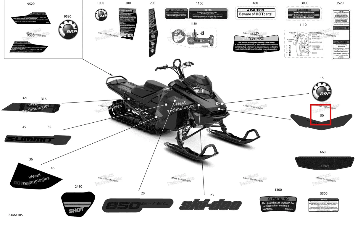 Деталь 516010269 на схеме узла 2021 Ski-Doo SUMMIT 850 E-TEC - X Body - Decals