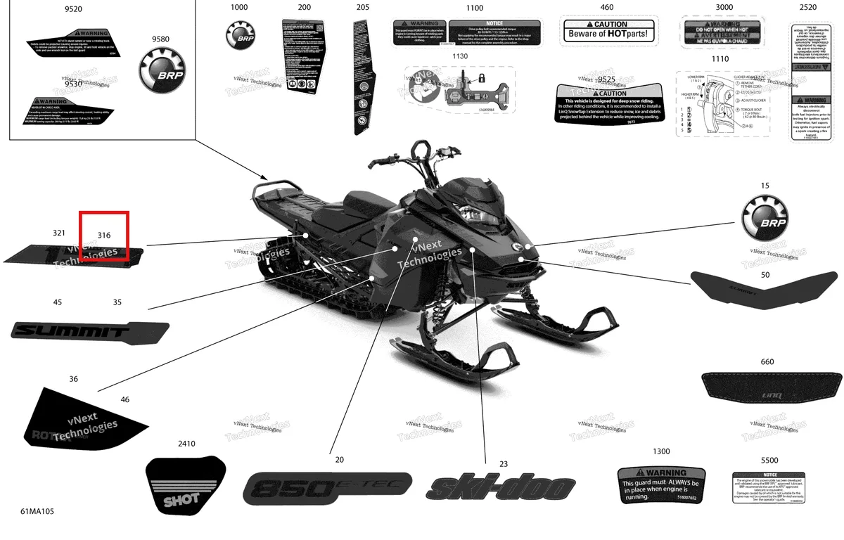 Деталь 516010274 на схеме узла 2021 Ski-Doo SUMMIT 850 E-TEC - X Body - Decals