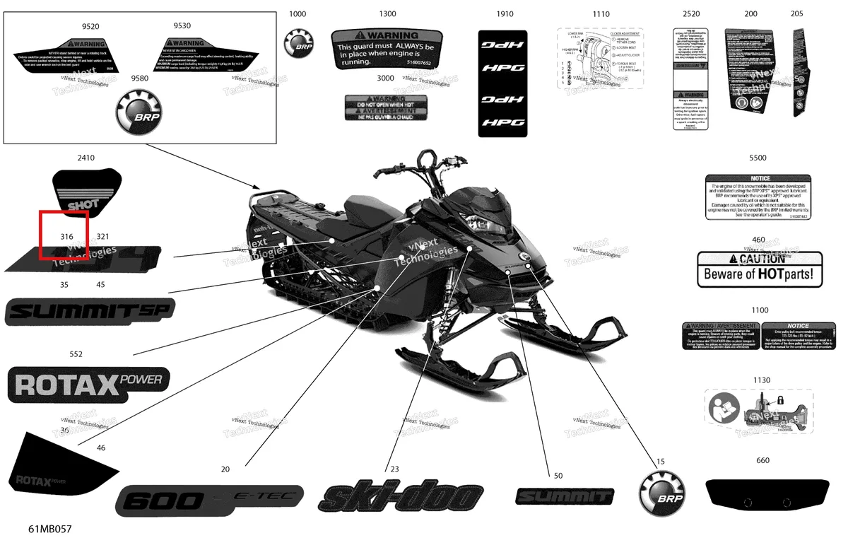 Деталь 516010307 на схеме узла 2022 Ski-Doo SUMMIT 600R E-TEC - SP - Package 154