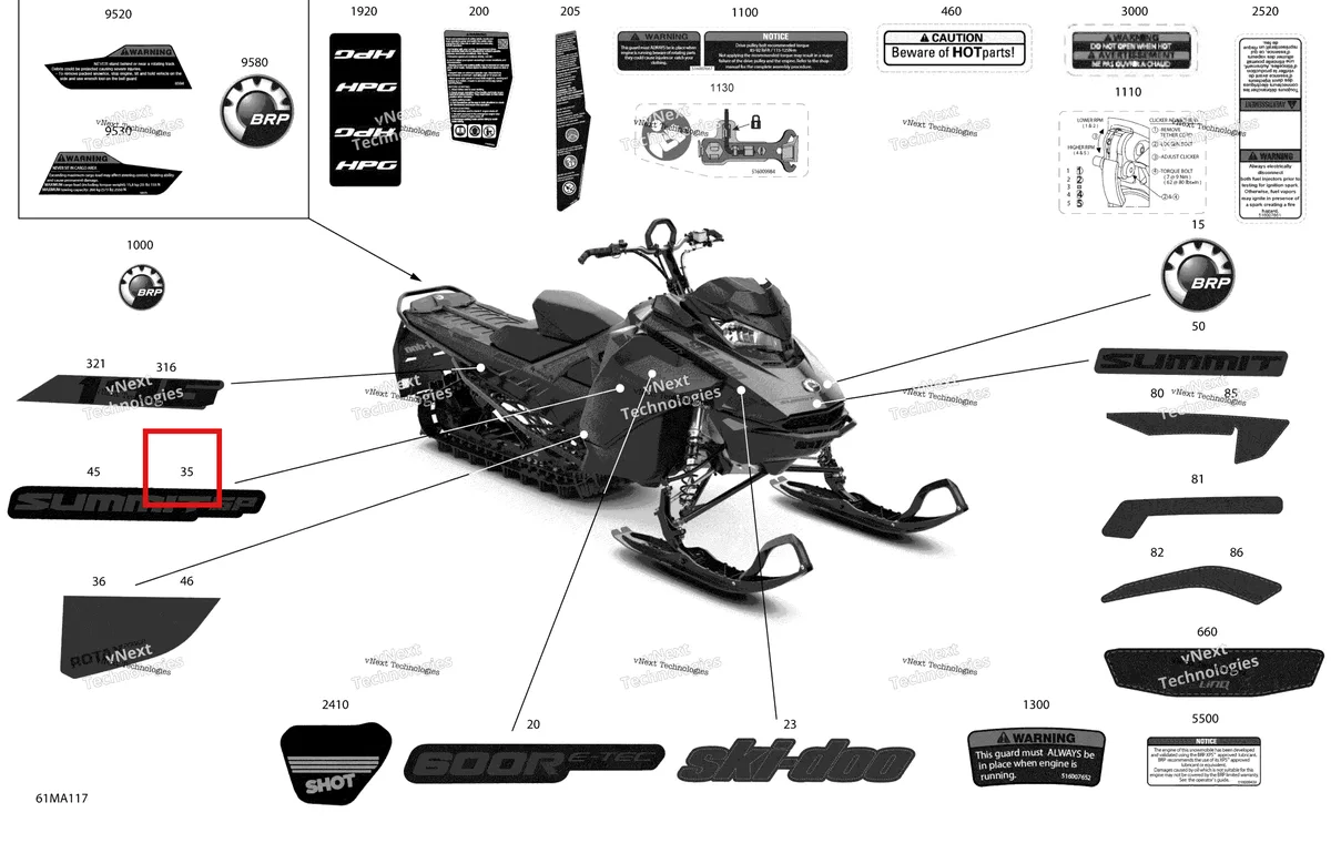 Деталь 516010327 на схеме узла 2021 Ski-Doo SUMMIT 600R E-TEC - SP Body - Decals