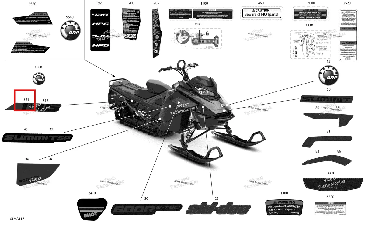 Деталь 516010333 на схеме узла 2021 Ski-Doo SUMMIT 600R E-TEC - SP Body - Decals