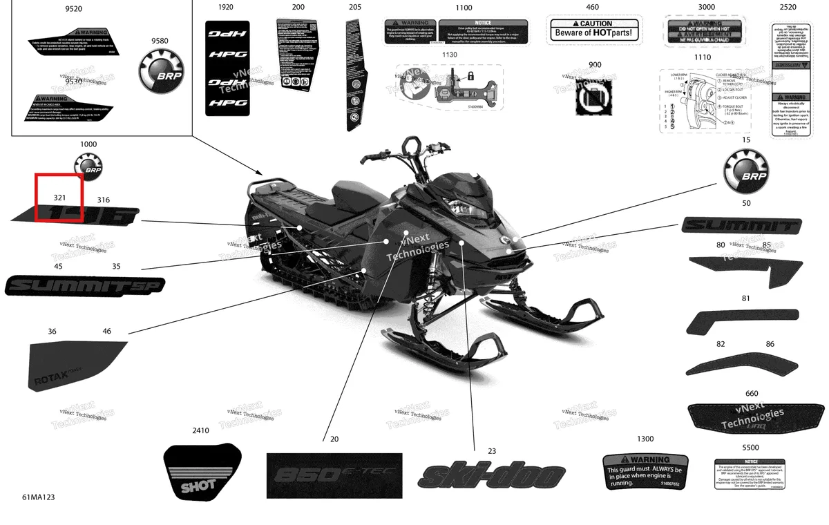 Деталь 516010337 на схеме узла 2021 Ski-Doo SUMMIT 850 E-TEC - SP Body - Decals