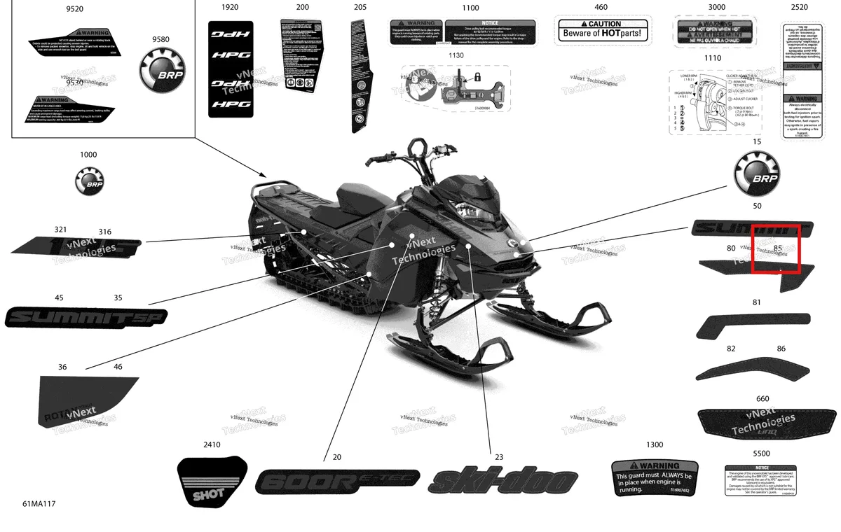 Деталь 516010413 на схеме узла 2021 Ski-Doo SUMMIT 600R E-TEC - SP Body - Decals