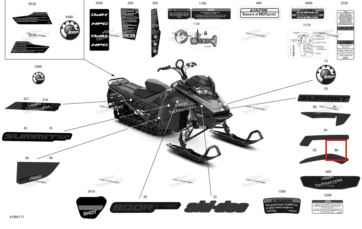 Деталь 516010416 на схеме узла 2021 Ski-Doo SUMMIT 600R E-TEC - SP Body - Decals