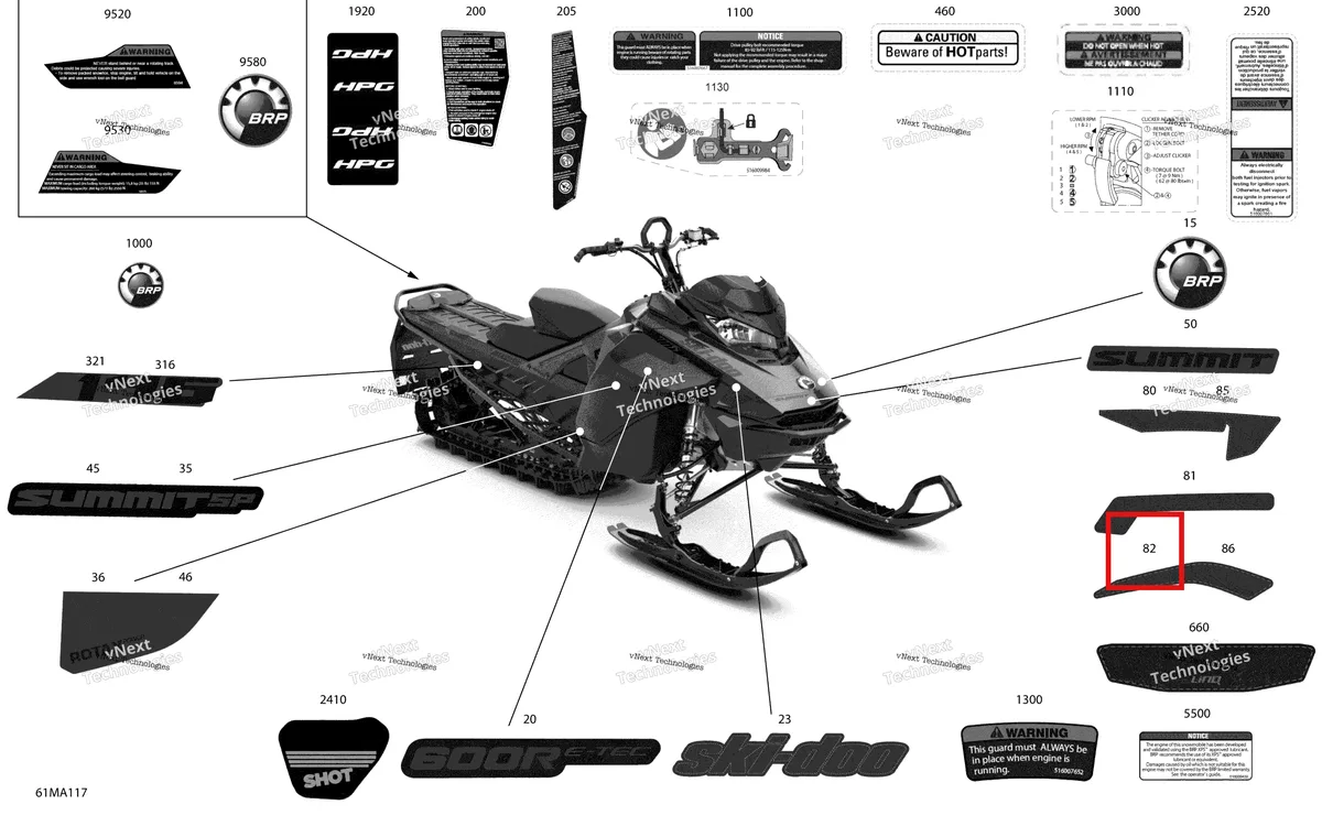 Деталь 516010417 на схеме узла 2021 Ski-Doo SUMMIT 600R E-TEC - SP Body - Decals
