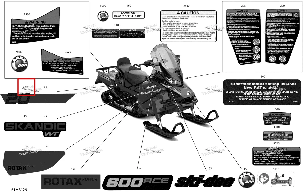 Деталь 516010454 на схеме узла 2022 Ski-Doo SKANDIC WT 600 ACE Body - Decals