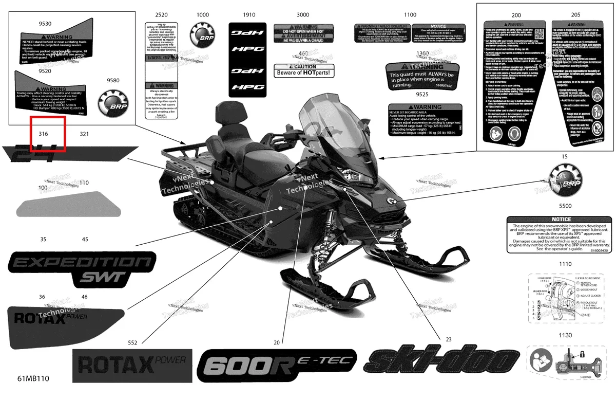 Деталь 516010462 на схеме узла 2022 Ski-Doo EXPEDITION SWT 600R E-TEC Body - Decals