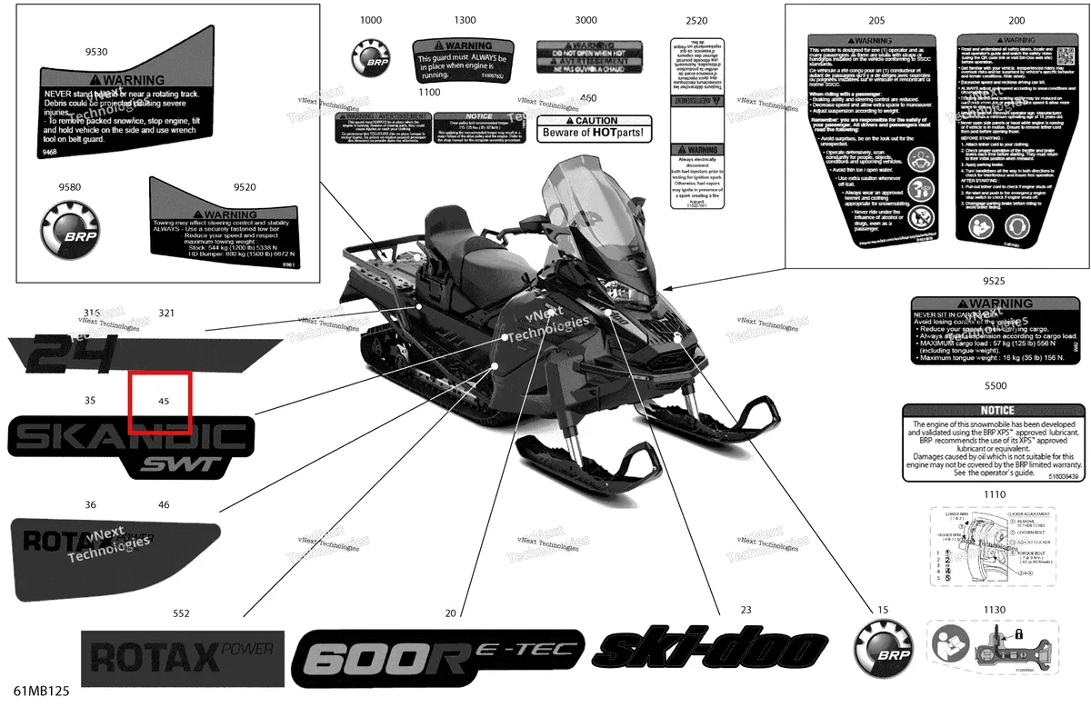 Деталь 516010463 на схеме узла 2022 Ski-Doo SKANDIC SWT 600R E-TEC Body - Decals