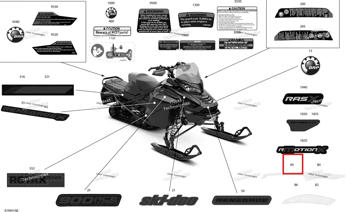 Деталь 516010469 на схеме узла 2021 Ski-Doo RENEGADE 900 ACE Turbo - X Body - Decals