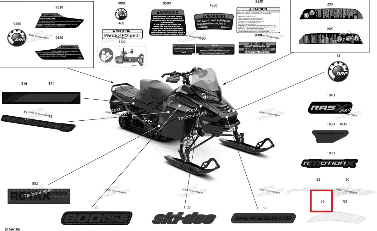 Деталь 516010471 на схеме узла 2021 Ski-Doo RENEGADE 900 ACE Turbo - X Body - Decals