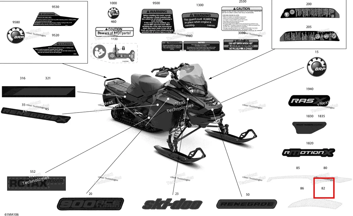 Деталь 516010472 на схеме узла 2021 Ski-Doo RENEGADE 900 ACE Turbo - X Body - Decals