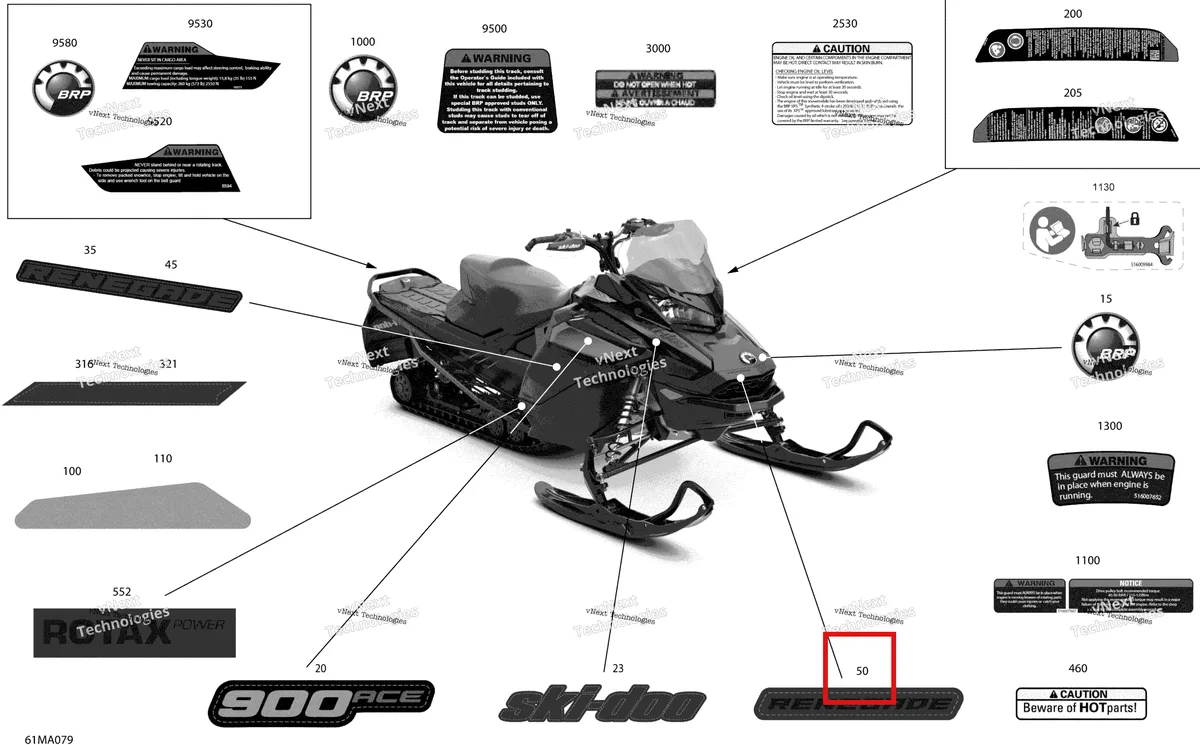 Деталь 516010475 на схеме узла 2021 Ski-Doo RENEGADE 900 ACE - Adrenaline Enduro Body - Decals - Adrenaline