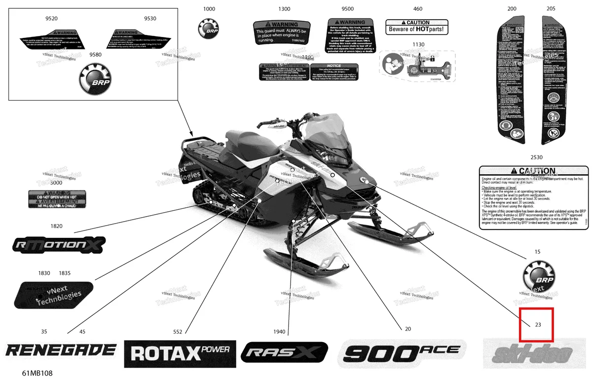 Деталь 516010476 на схеме узла 2022 Ski-Doo RENEGADE 900 ACE - Adrenaline Body - Decals