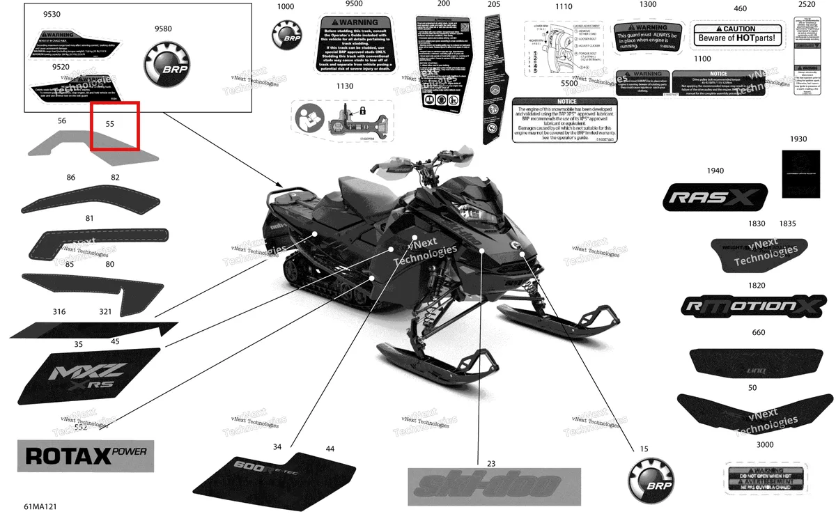 Деталь 516010485 на схеме узла 2021 Ski-Doo MXZ 600R E-TEC - XRS Body - Decals