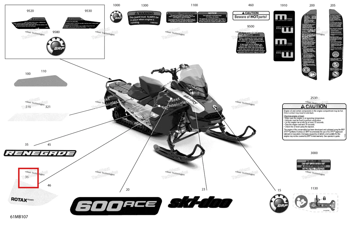 Деталь 516010489 на схеме узла 2022 Ski-Doo RENEGADE 600 ACE - SPORT Body - Decals