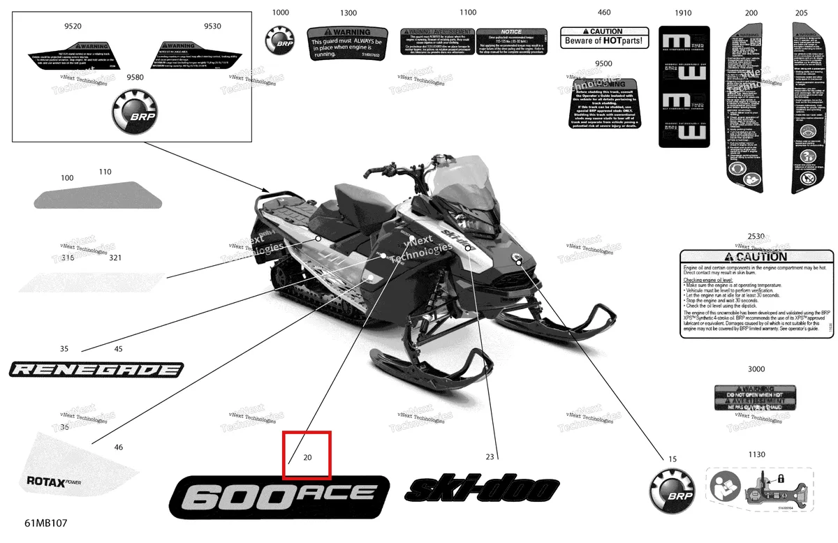 Деталь 516010490 на схеме узла 2022 Ski-Doo RENEGADE 600 ACE - SPORT Body - Decals