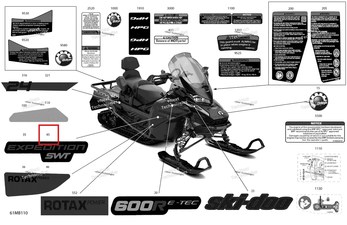 Деталь 516010501 на схеме узла 2022 Ski-Doo EXPEDITION SWT 600R E-TEC Body - Decals