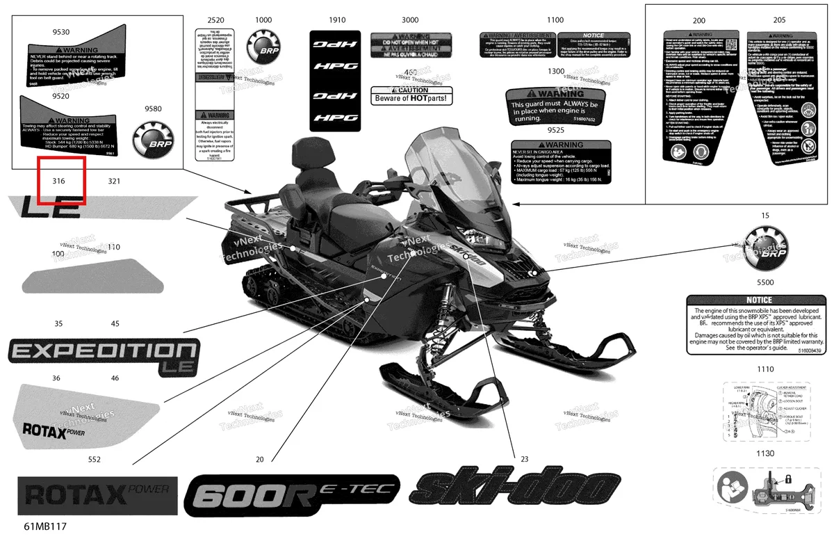Деталь 516010505 на схеме узла 2022 Ski-Doo EXPEDITION LE 600R E-TEC Body - Decals