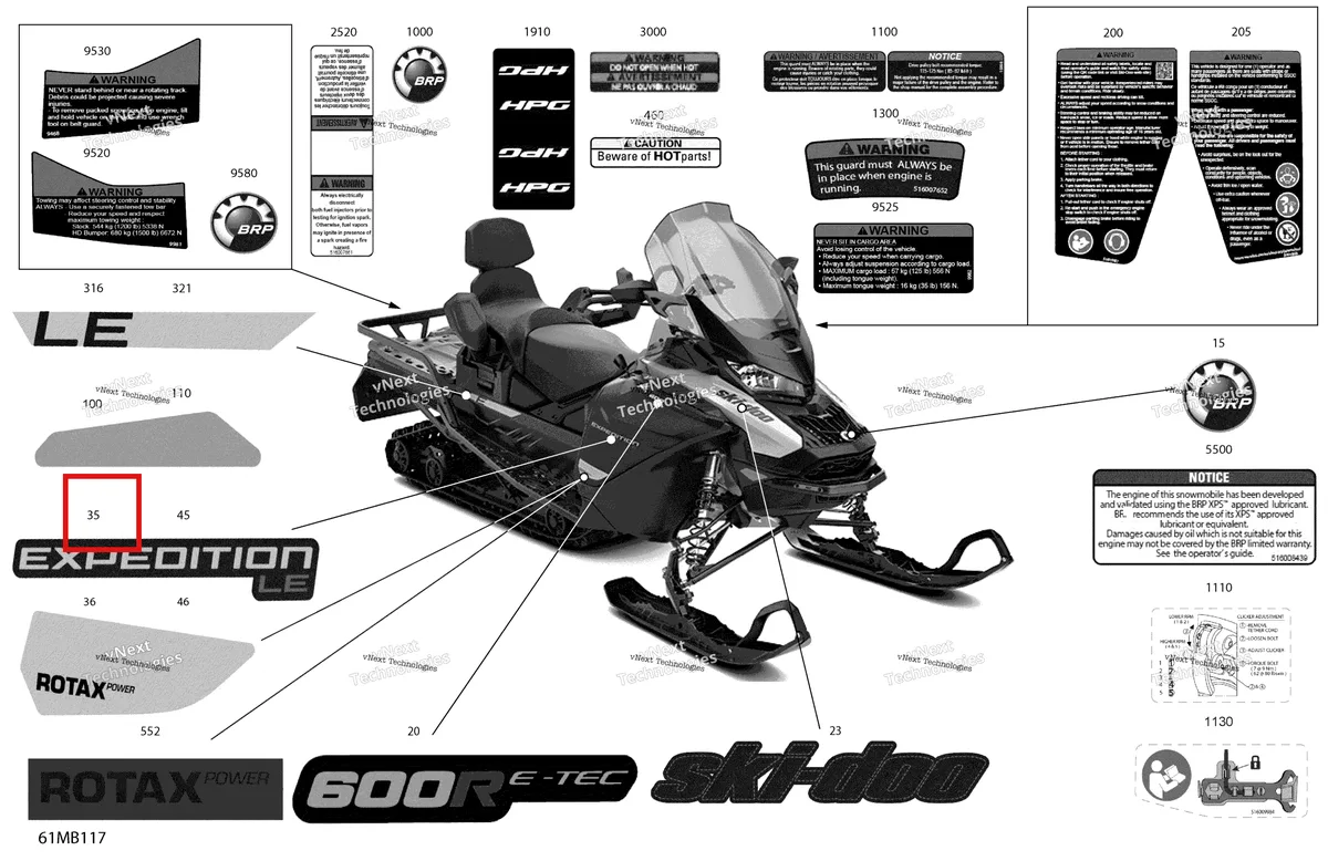 Деталь 516010507 на схеме узла 2022 Ski-Doo EXPEDITION LE 600R E-TEC Body - Decals
