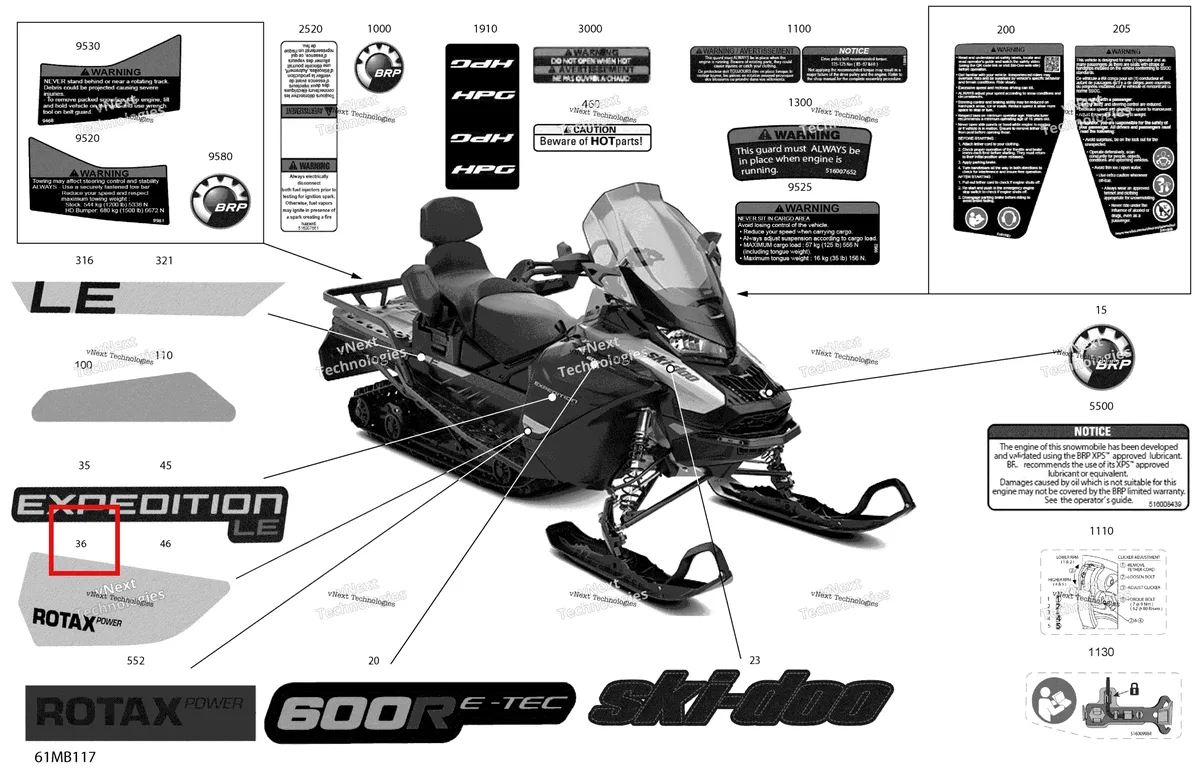 Деталь 516010509 на схеме узла 2022 Ski-Doo EXPEDITION LE 600R E-TEC Body - Decals