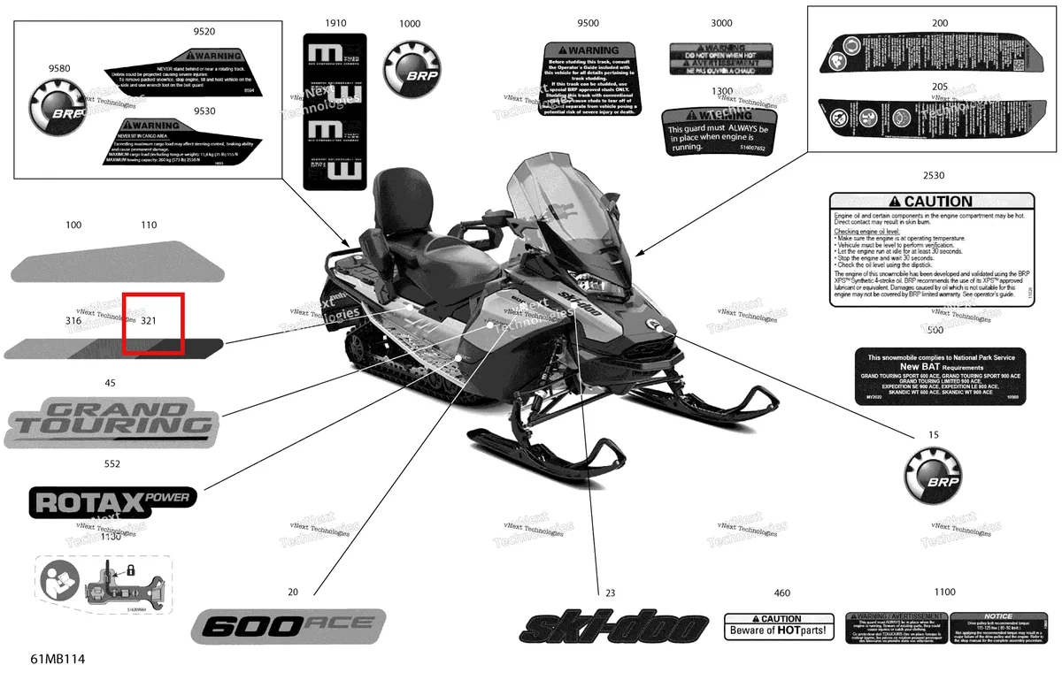 Деталь 516010521 на схеме узла 2022 Ski-Doo GRAND TOURING 600 ACE - SPORT Body - Decals