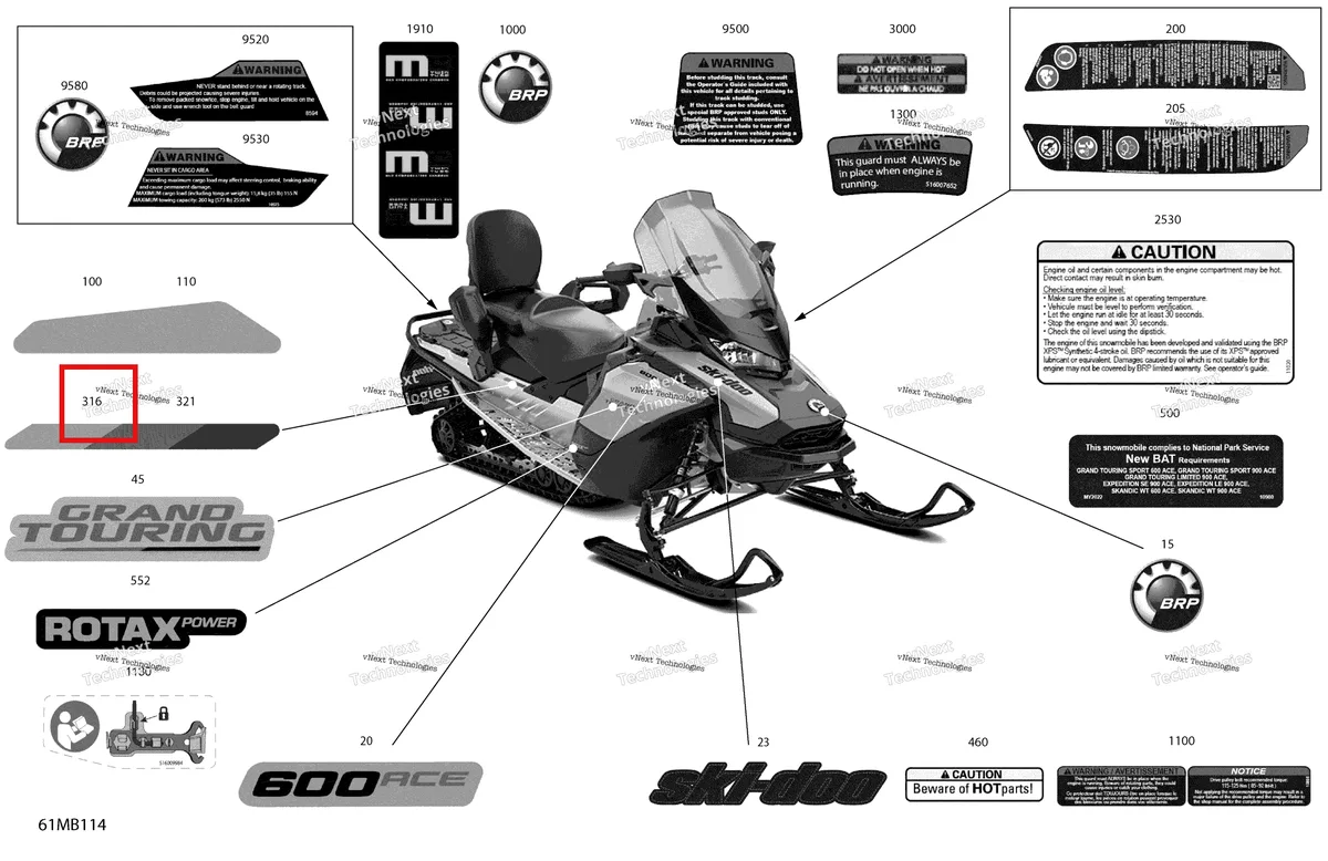 Деталь 516010522 на схеме узла 2022 Ski-Doo GRAND TOURING 600 ACE - SPORT Body - Decals