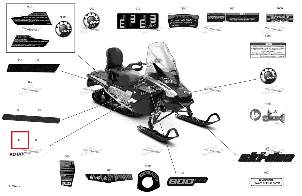 Деталь 516010528 на схеме узла 2021 Ski-Doo EXPEDITION SPORT 600 EFI Body - Decals