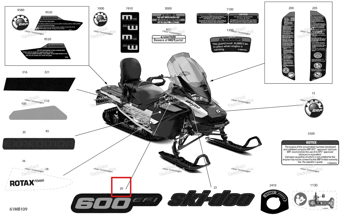Деталь 516010529 на схеме узла 2022 Ski-Doo EXPEDITION SPORT 600 EFI Body - Decals