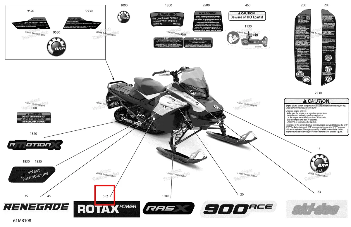 Деталь 516010550 на схеме узла 2022 Ski-Doo RENEGADE 900 ACE - Adrenaline Body - Decals