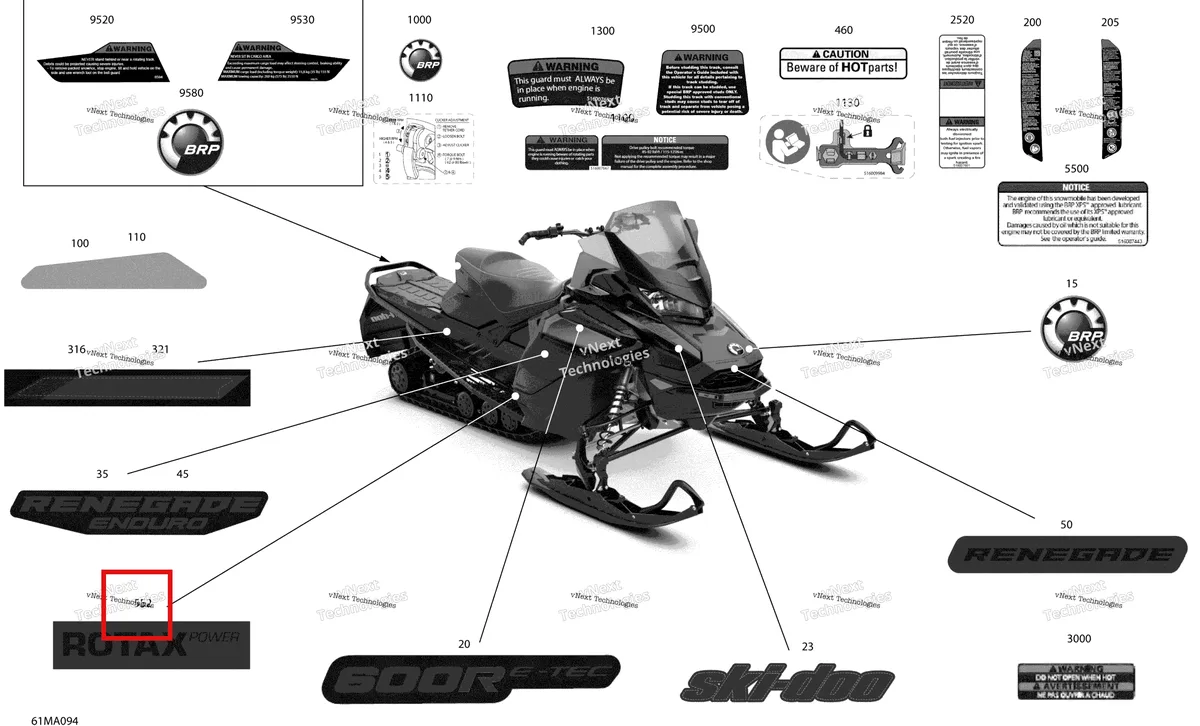 Деталь 516010551 на схеме узла 2021 Ski-Doo RENEGADE 600R E-TEC - Enduro Body - Decals