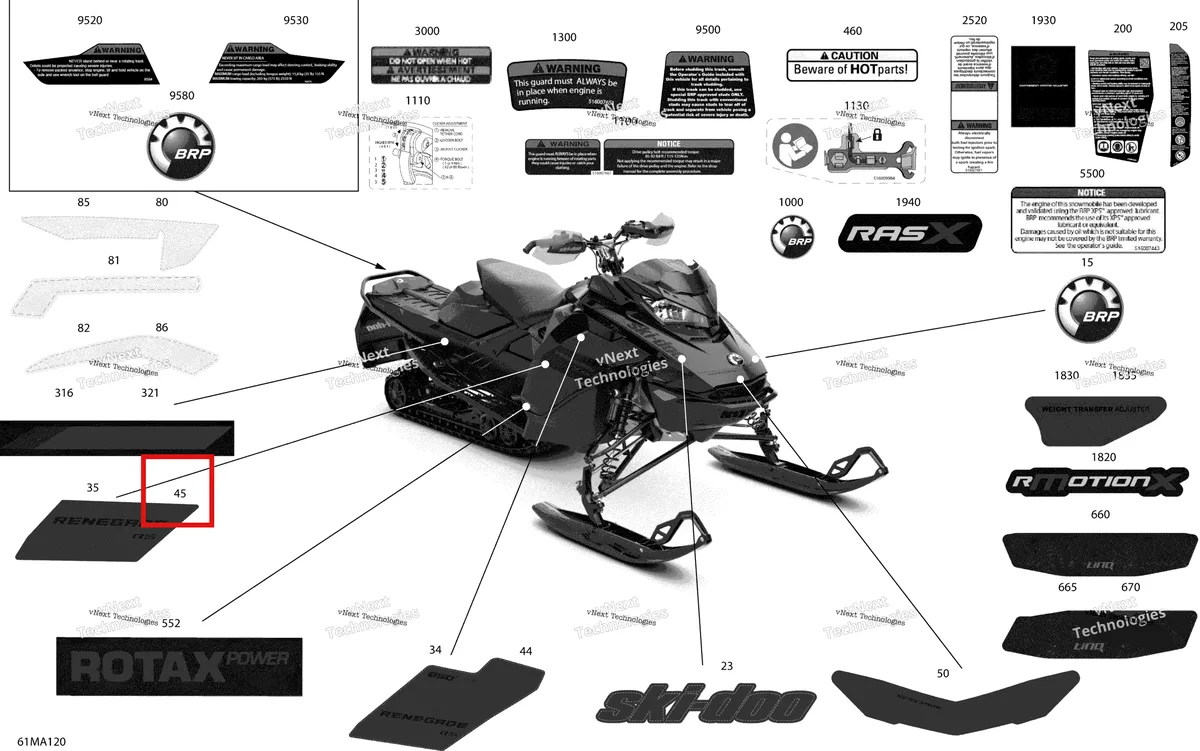 Деталь 516010569 на схеме узла 2021 Ski-Doo RENEGADE 850 E-TEC - XRS Body - Decals
