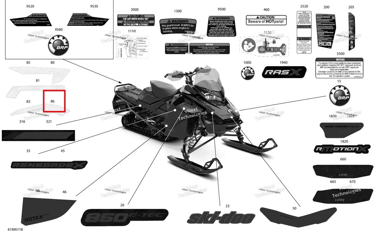 Деталь 516010574 на схеме узла 2021 Ski-Doo RENEGADE 850 E-TEC - X Body - Decals