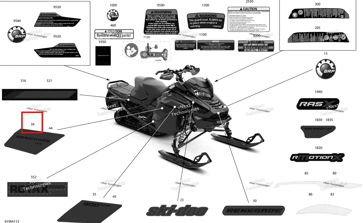 Деталь 516010587 на схеме узла 2021 Ski-Doo RENEGADE 900 ACE Turbo - XRS Body - Decals