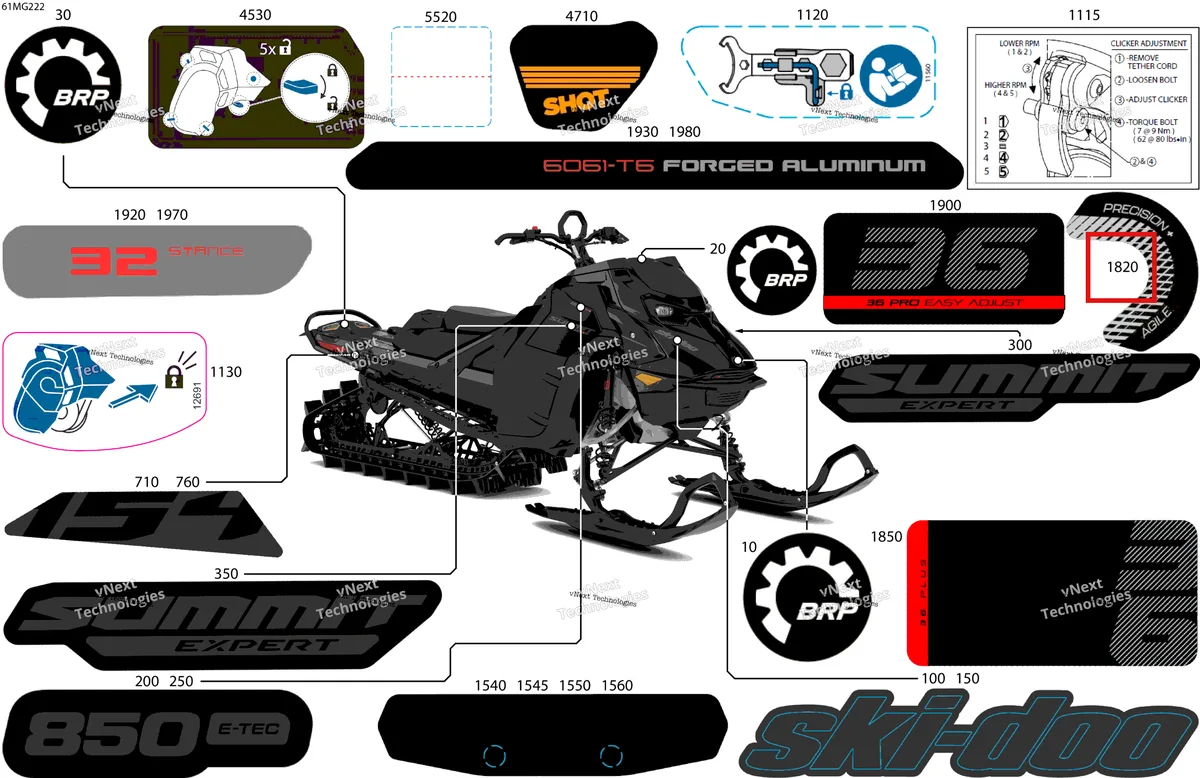 Деталь 516011452 на схеме узла 2027 Ski-Doo SUMMIT - EXPERT - 850 E-TEC - TGVB - Deep Black - 16X154X3P4 Track - SHOT starter Body - Decals
