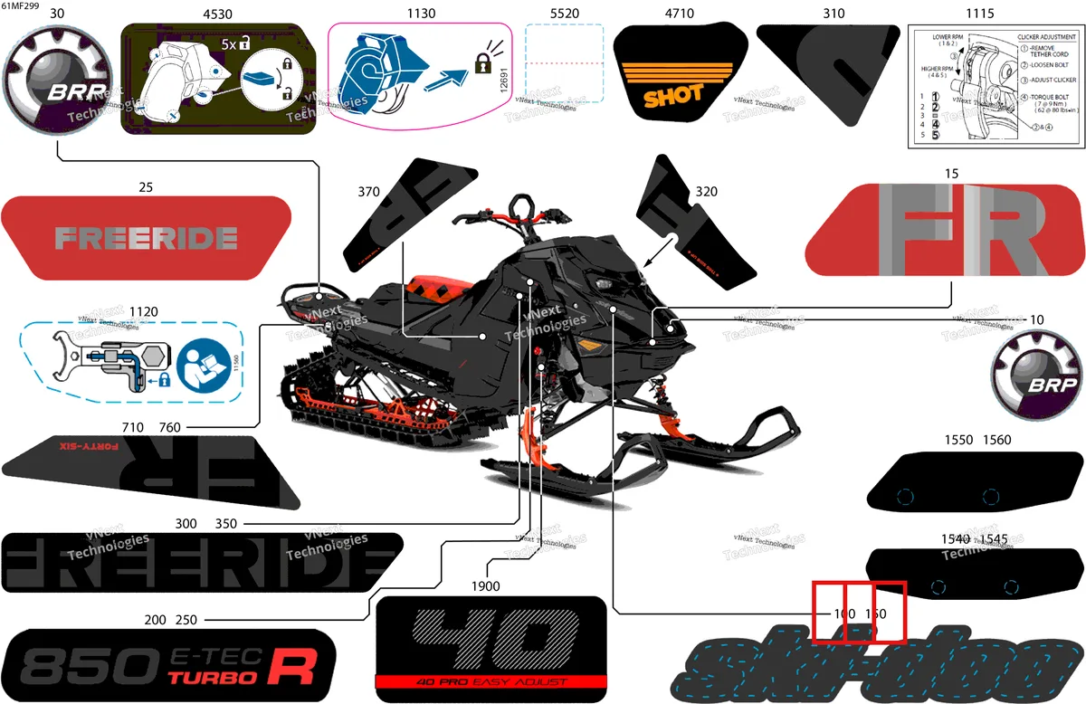 Деталь 516011491 на схеме узла 2026 Ski-Doo FREERIDE - STD - 850 E-TEC Turbo R - VKTA - Deep Black - 15X146X2.5P Track Body - Decals