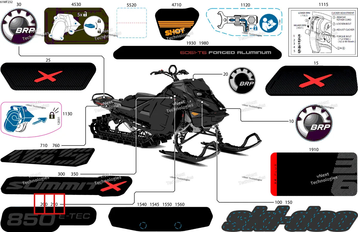 Деталь 516011496 на схеме узла 2026 Ski-Doo SUMMIT - X - 850 E-TEC - TDTC - Deep Black - 16X165X3P4F Track Body - Decals