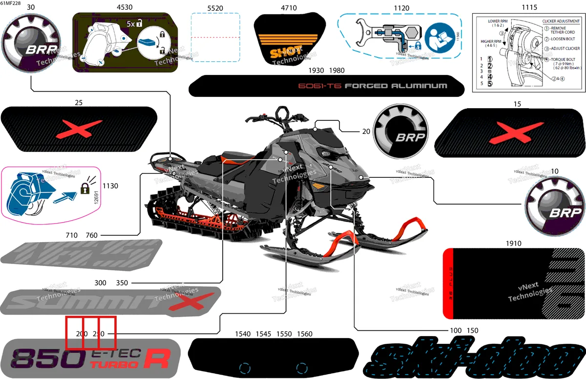 Деталь 516012347 на схеме узла 2026 Ski-Doo SUMMIT - X - 850 E-TEC Turbo R - TATC - Monument Gray - 16X165X3P4F Track Body - Decals